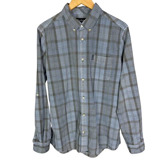 Men's Barbour Blue Gray Plaid Tailored Fit Button Down Shirt - US M / UK L - Picture 1 of 6
